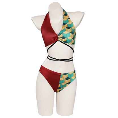 Women Two Pieces Bikini Swimsuit Anime Kamado Tanjirou Nezuko Tomioka Giyuu Mitsuri Bathing Suit Swimwear