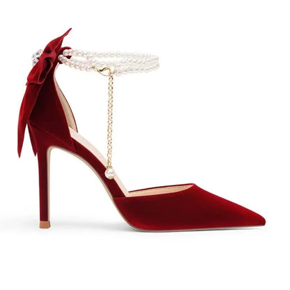 New Women Pumps 2025 Thin Heel Hollow Sandals Pearl Butterfly Pointed Toe High Heels Women Luxury Elegant Wedding Shoes Bride