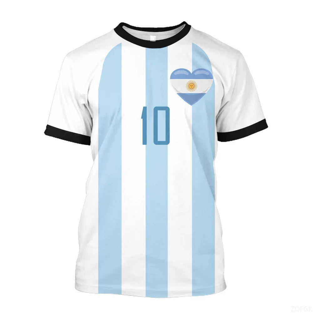 2023 New World Cup Football Argentina 3-star Champions League Jersey Messi No.10 3D Digital Printed T-shirt