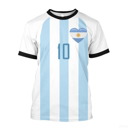 2023 New World Cup Football Argentina 3-star Champions League Jersey Messi No.10 3D Digital Printed T-shirt