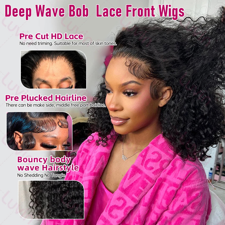 Luvin Loose Deep Wave Glueless 5x5 Ready to Wear Lace Closure Wig 200% Pre Plucked Water Curly Transparent Human Hair Wigs