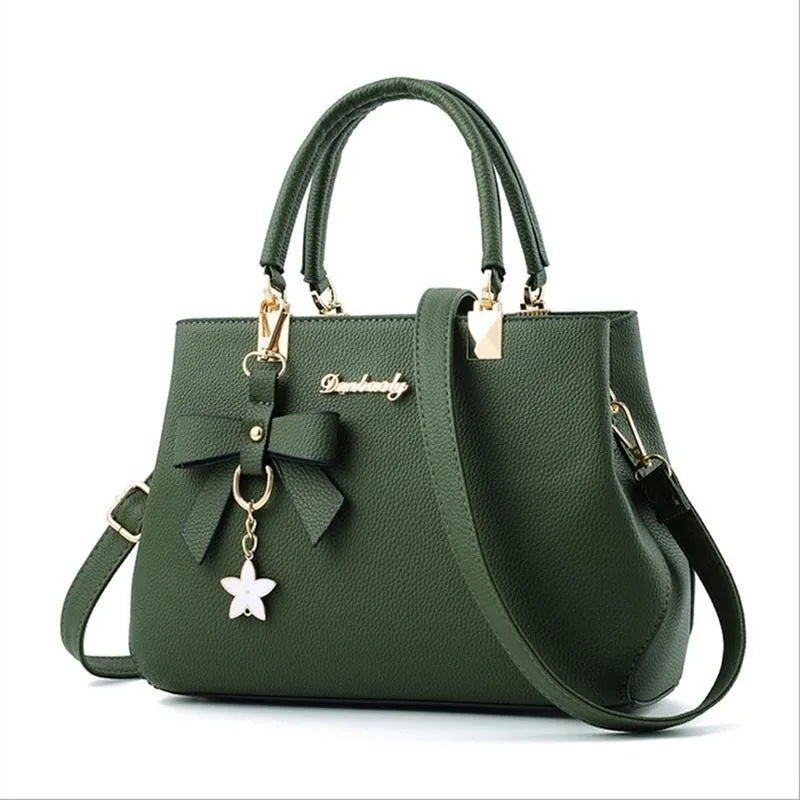 Elegant Women Messenger Bags with flower pendant Office Ladies Totes Pure Handbag for female Crossbody Shoulder Bags.