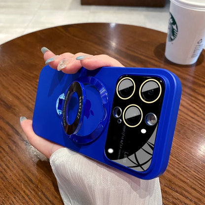 Case for IPhone 16 15 14 13 12 11 Pro Max Luxury Slim Matte PC Bracket Magsafe 15 Plus Stand Holder Glass Lens Protector Cover