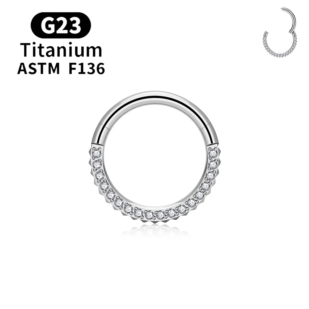G23 Titanium Bamboo Shape Nose Ring Septum Ring Hoop 16G Zircon Ear Cartilage Tragus Helix Daith Piercing Earrings Body Jewelry