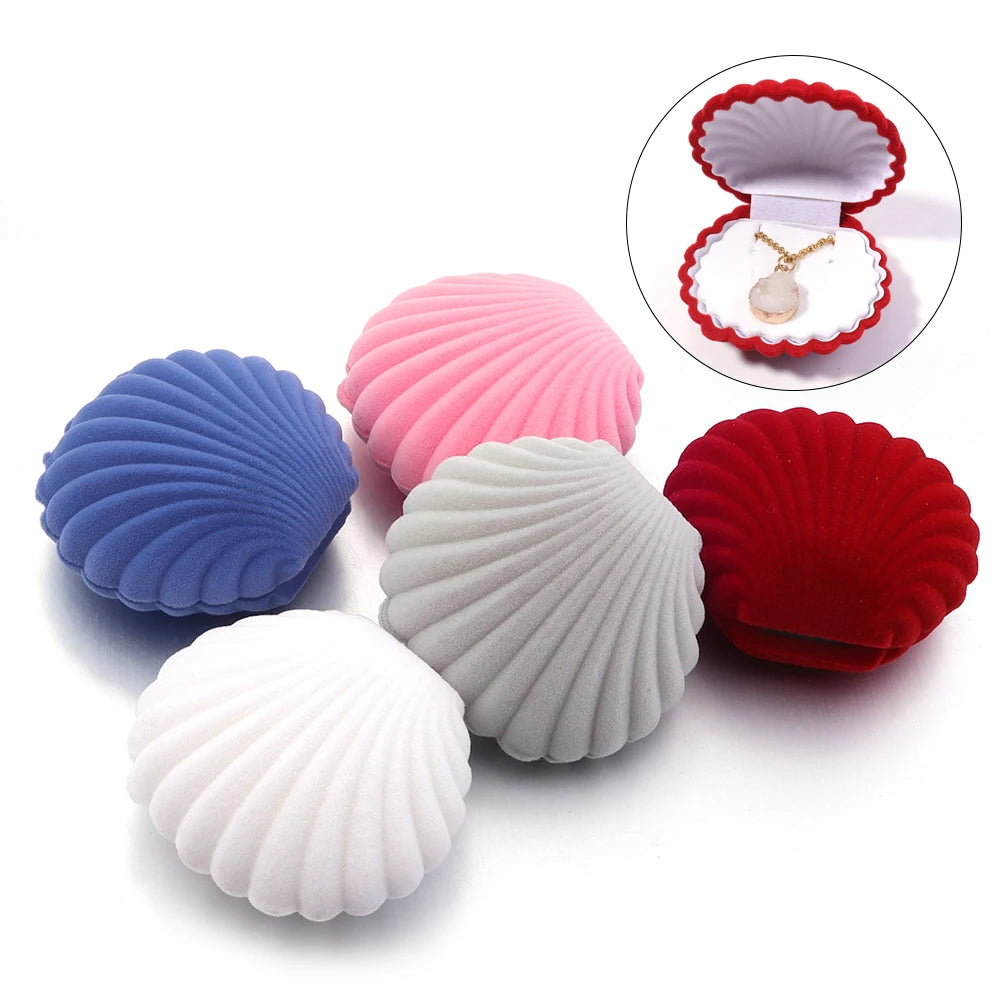 1 Piece Lovely Shell Shape Velvet Jewelry Box Necklace Earrings Pendant Storage Box For Wedding Party Gifts Display Box Holder