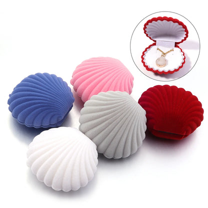 1 Piece Lovely Shell Shape Velvet Jewelry Box Necklace Earrings Pendant Storage Box For Wedding Party Gifts Display Box Holder