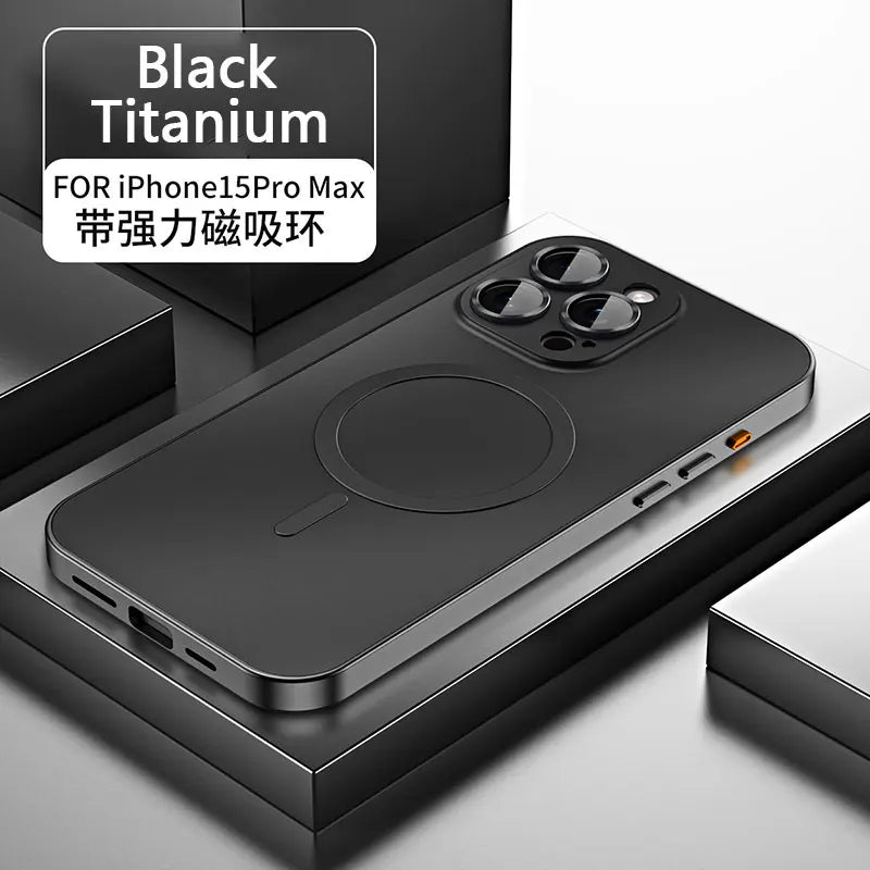 Aluminum Metal Frame Magnetic Case For iPhone 17 13 14 15 16 Pro Max Plus Magsafe Wireless Charging Lens Film PC Backboard Cover