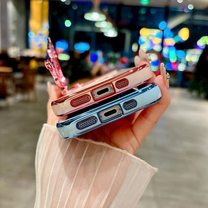 Glitter Butterfly Holder Phone Case for IPhone 7 8 16 15 14 Plus Pro MAx 12 13 Mini Side Pattern Drop Resistant PC Plating Case