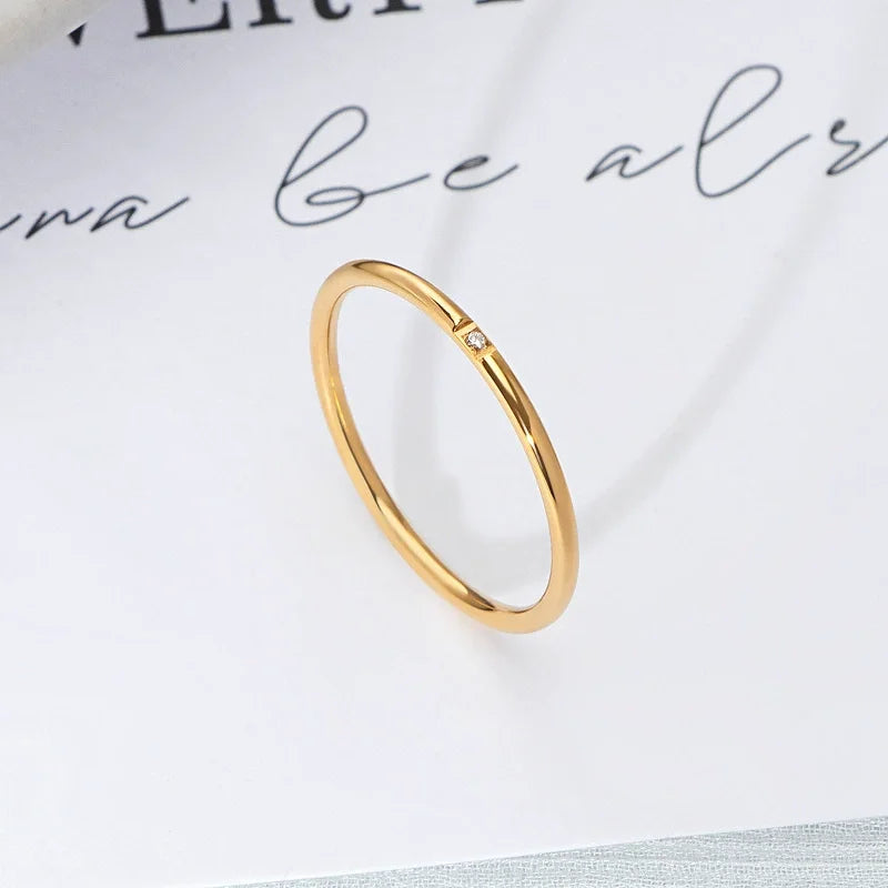 2025 New Trendy Stainless Steel Plated Paved Tiny Zircon Stackable Ring Golden Color Thin Ring Jewelry
