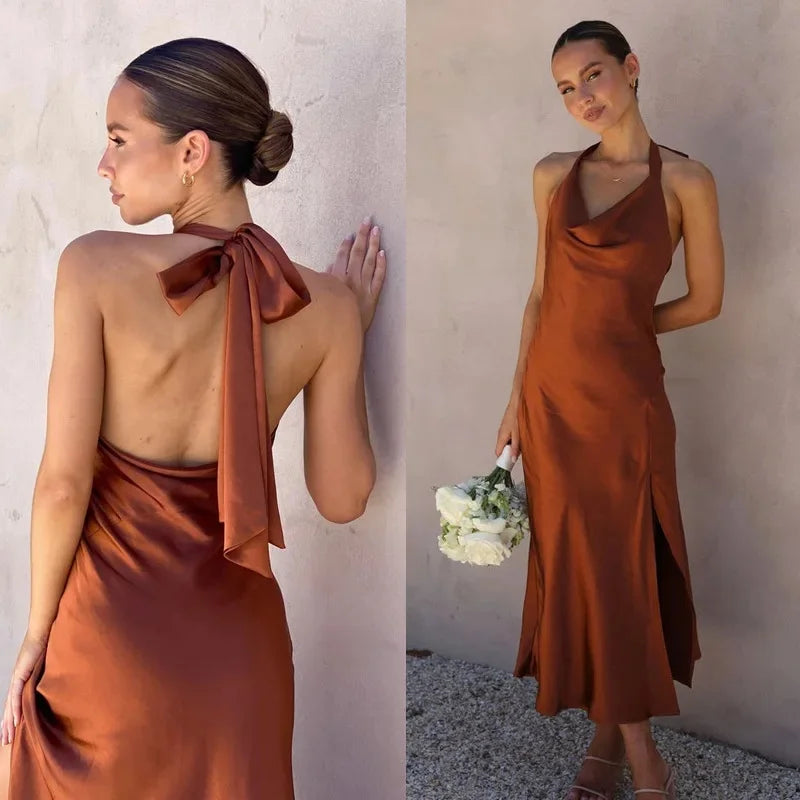 2023 Trendy European And American Cross-Border E-commerce Sleeveless Sexy Slim Fit Long Dress Women's Side Slit Open-Back Dress