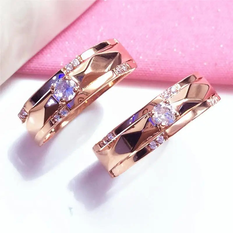 585 Purple Gold 14K Rose Gold Inlaid Gemstone Crystal Rings For Women Fashion Neutral wind Charm Couple Party Jewelry Gift