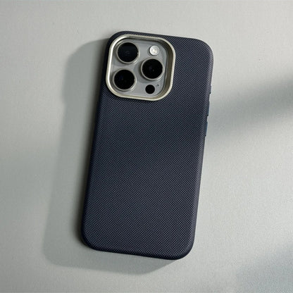 Alloy Lens Diamond Relief Leather MagSafe Phone Case For iPhone 15 16pro max 16 14 Pro 13 Wireless Charging Magnetic Hard Cover