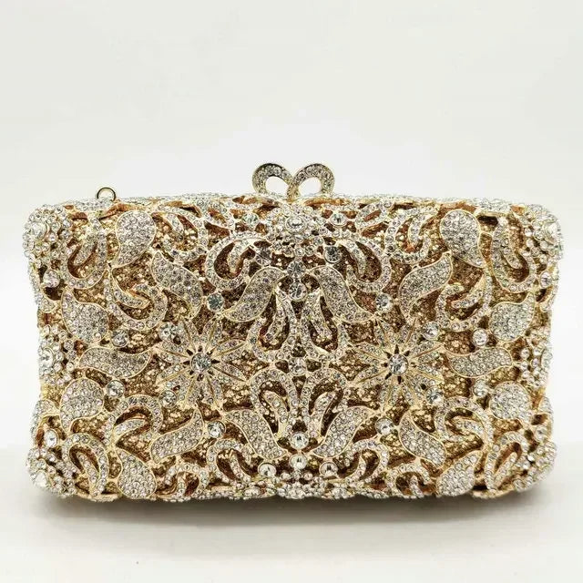 Boutique De FGG Handmade Flower Evening Bags and Clutches, Gold Rhinestone Clutch Purses and Handbags, Wedding Bridal CLutch Bag.