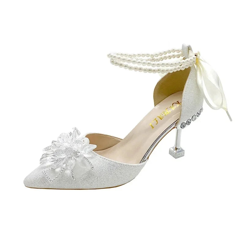 2025 New Fashion Butterfly Knot Hollow out Single Shoes Women's Head Covering Light Water Diamond Bridal Wedding Shoes