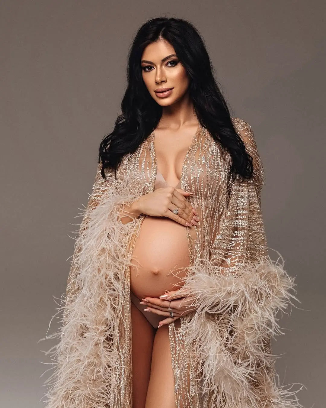 Sparkle Sequins Lace Maternity Dresses Photoshoot платье для беременных Feathers Maternity Robe Cape Pregnancy Dress Shoot Props