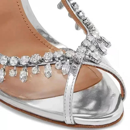 Transparent PVC Rhinestone High Heels Ladies Fish Mouth Shiny Crystal Sandals Women Sexy Banquet Wedding Party Dress Female