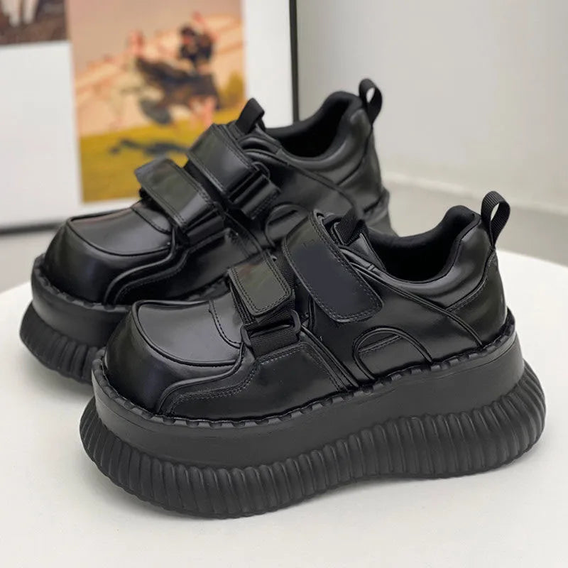 2025 Autumn Solid Color Big Head Casual Platform Shoes Increased 7cm High Heels Retro Thick Soled Women's Shoes Women Sneakers