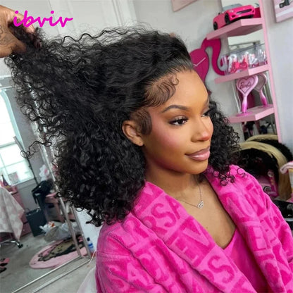 14 16 18 20Inch 15A Full 250 Density Bob Kinky Curly Human Hair Wig Raw Vietnamese Wet and Wavy Lace Frontal Human Hair Wig 13x4