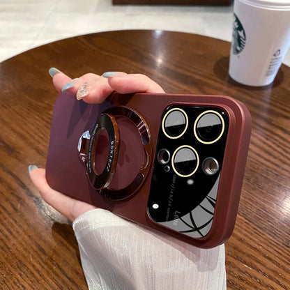 Case for IPhone 16 15 14 13 12 11 Pro Max Luxury Slim Matte PC Bracket Magsafe 15 Plus Stand Holder Glass Lens Protector Cover