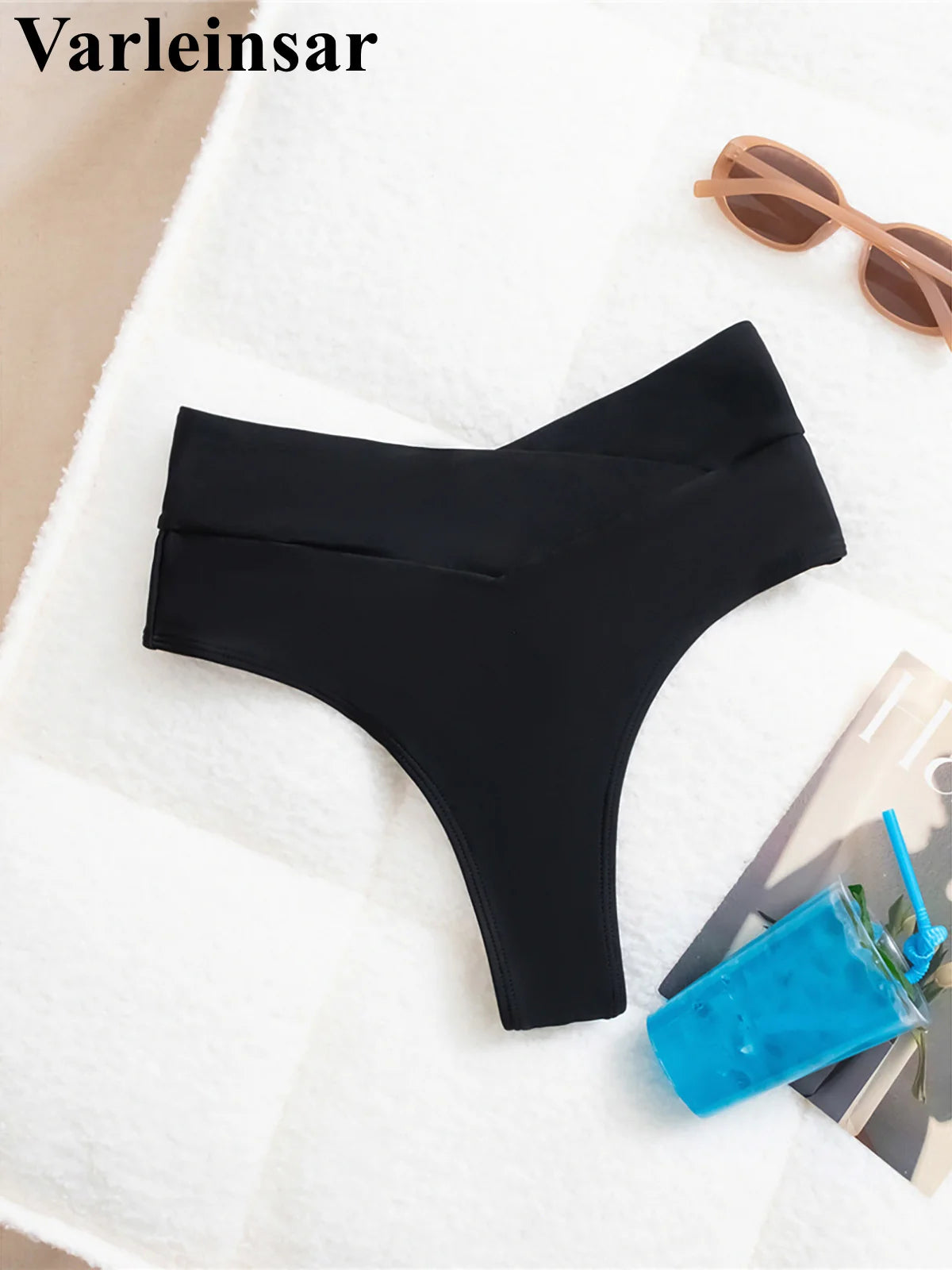 S - XL High Waist High Leg Cut Bikini Bottom Swim Brief Women Swimwear Female Bather Brazilian Tanga Panties Underwear V7095