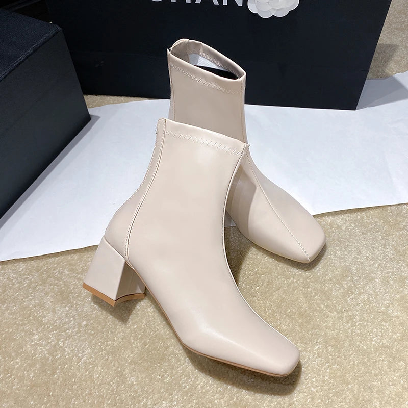Women's Shoes 2025 New Zipper Women's Boots Classic Daily Boots Women's High Heels Ankle Boots Sexy Square Head Shoes Women