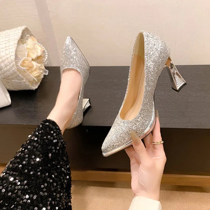 Fashion Sequined Women Pumps 2024New Women's Shoes Pointed Toe Shallow Mouth Shoes Female Comfort Women High Heels spring autumn