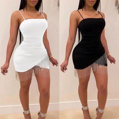 Factory Direct Elegant European Style Strapless Fringed Rhinestone Tank Dress For Women Nightclub Dress Without Straps