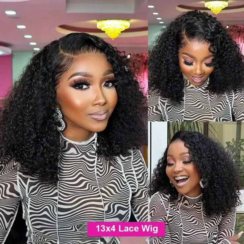 Curly Bob Human Hair Lace Frontal Wig 4C Kinky Curly Edges Wigs 13x4 Transparent Lace Front Wigs For Black Women 4x4 Short Wigs
