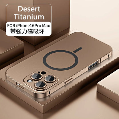 Aluminum Metal Frame Magnetic Case For iPhone 17 13 14 15 16 Pro Max Plus Magsafe Wireless Charging Lens Film PC Backboard Cover