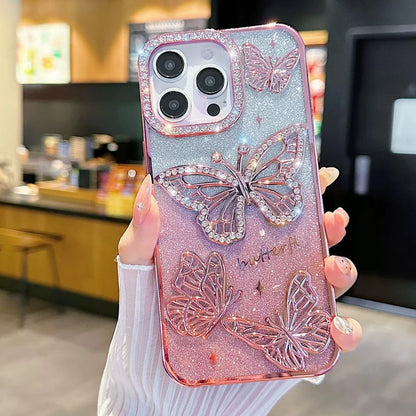 Butterfly Glitter Phone Cases For IPhone 17 16 Pro Max 15 14 13 12 11 Rhinestone Back Cover