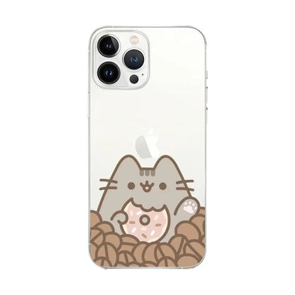 Cute Cartoon Cat P-Pusheens Phone Case Transparent For IPhone 16 15 11 13pro Max 14Plus X Xr Xs Max 12mini - Clear Cover