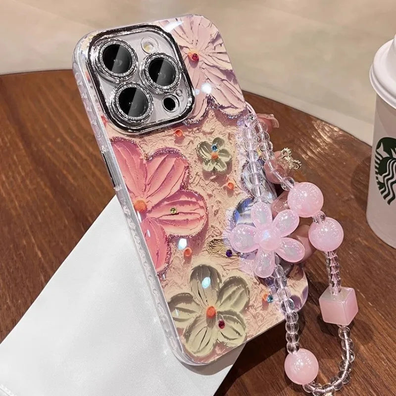 Luxury Flowers Glitter Laser Phone Case For iPhone 16 Pro Max 15 14 Plus 13 12 11 Soft Shockproof Protection Cover Phone Cases