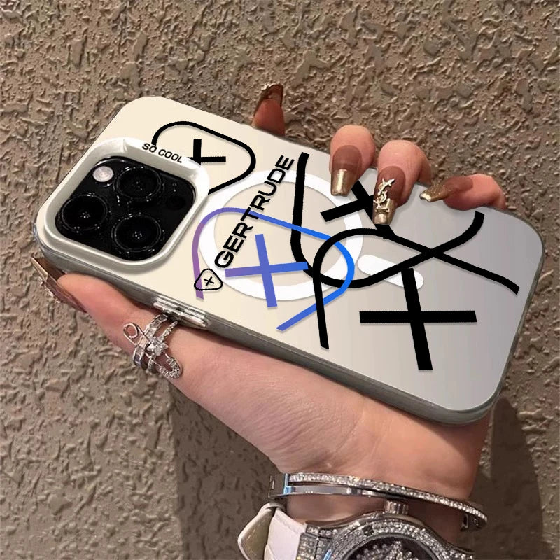 Fashion Lovely Design Magsafe Magnetic Case for G-Gertrudes iPhone 11 12 13 14 15 16 Pro Max Plus Silver Plated Anti Fall Cover