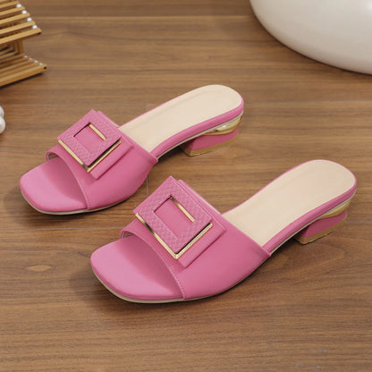 Fashion Women's Summer Comfortable Low Heels for Outdoor Wear Slippers Luxury Designer Women Slip on Square Toe Party Sandals