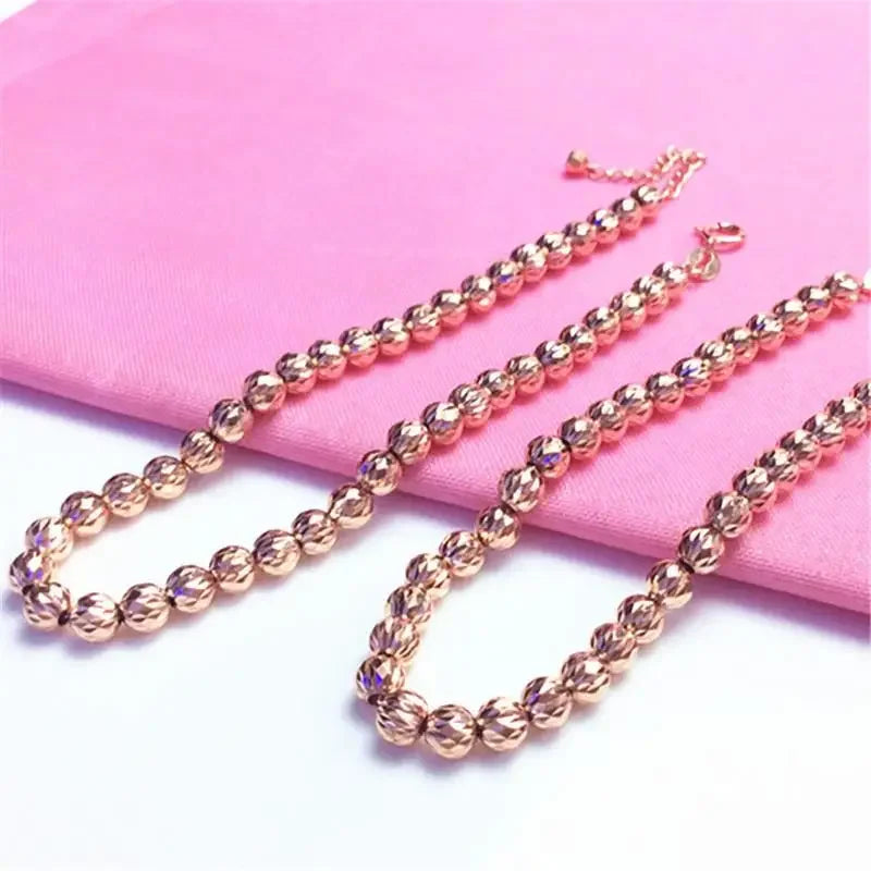 585 Purple Gold Plated 14K Rose Gold Ball Beads String Bracelets for Women Simple Sparkling Classic Wedding Jewelry Gift
