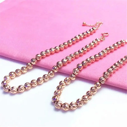 585 Purple Gold Plated 14K Rose Gold Ball Beads String Bracelets for Women Simple Sparkling Classic Wedding Jewelry Gift