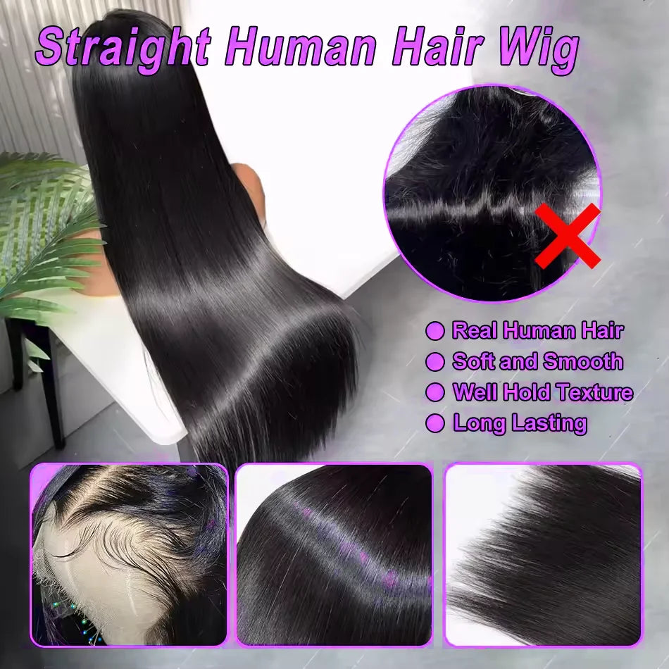 100% Human Hair 13x4 Bone Straight HD Lace Front Wig 30 40 Inch 13x6 Lace Frontal Wigs 5x5 Glueless Clourse Brazilian Wear Black