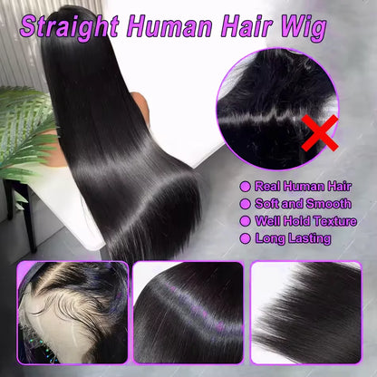 100% Human Hair 13x4 Bone Straight HD Lace Front Wig 30 40 Inch 13x6 Lace Frontal Wigs 5x5 Glueless Clourse Brazilian Wear Black