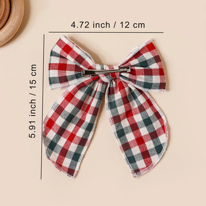 Girls Christmas Style Grid Bow Hair Clip Children's Ponytail Hairpin Festivel Party Headpiece Hair Accessories Wholesale Gift