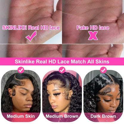 Luvin 40 Inch Deep Wave 13x6 HD Transparent Lace Frontal Human Hair Wigs 220 Density Remy 13x4 Water Curly Front Wig For Women