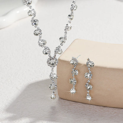 European and American Cross-Border Rhinestone Earrings and Necklace Set, Light Luxury Style, Fashionable Pendant, Clavicle Chain, High-End Jewelry for Women