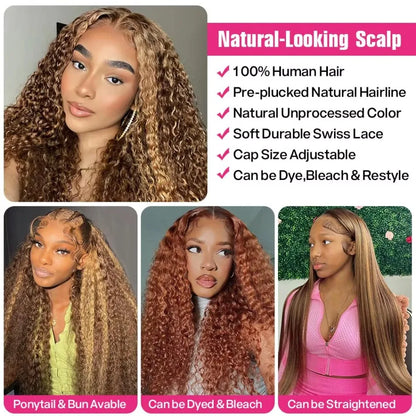 Highlight 360 Full Lace Wig Human Hair Pre Plucked Hd Deep Wave Frontal Wig Invisible Drawstring Curly Human Hair Wigs 3032 Inch