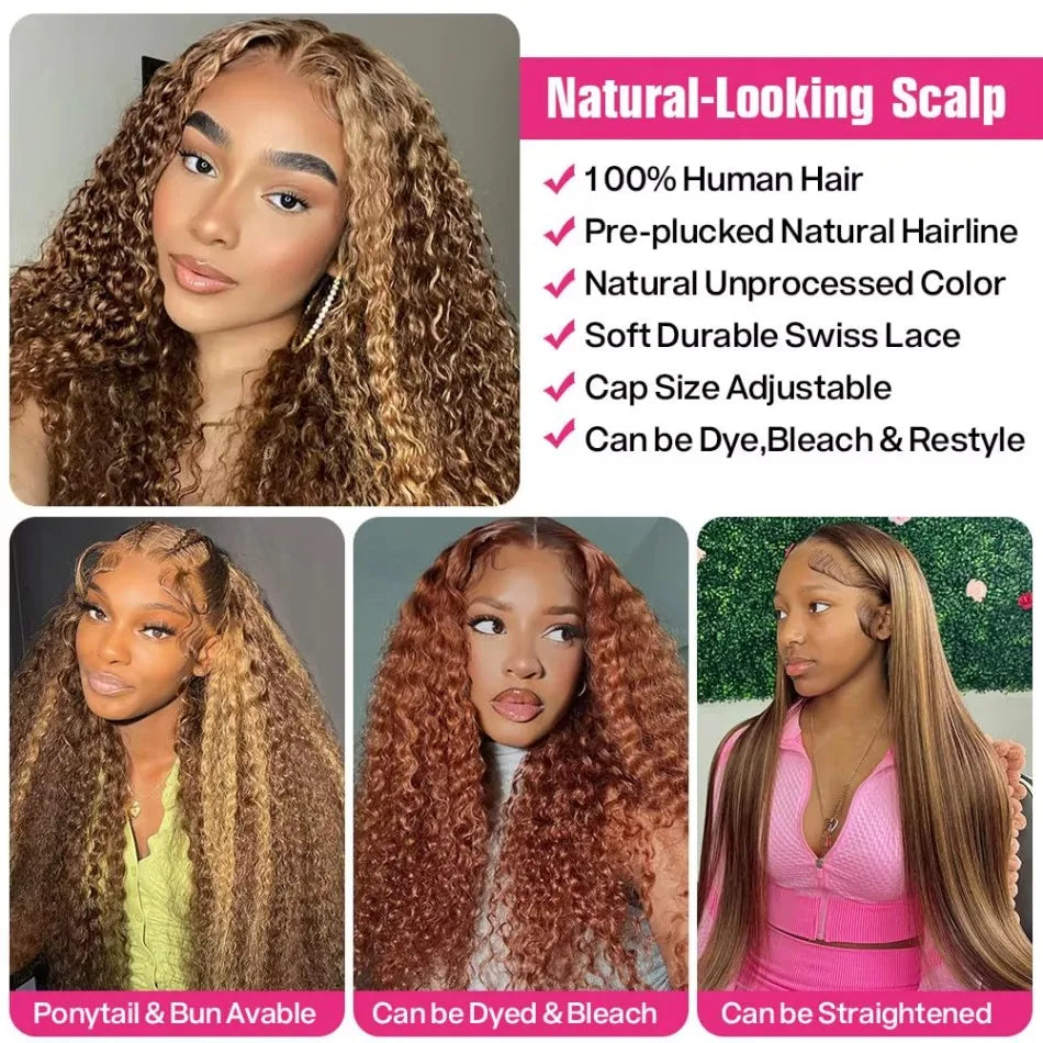 Highlight 360 Full Lace Wig Human Hair Pre Plucked Hd Deep Wave Frontal Wig Invisible Drawstring Curly Human Hair Wigs 3032 Inch