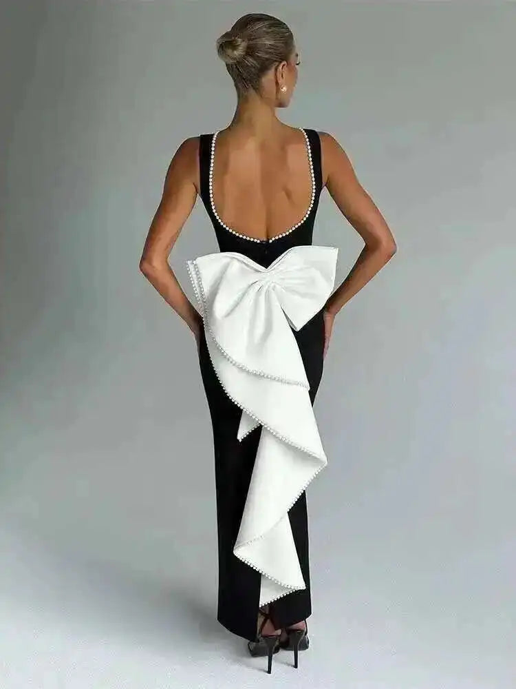Townlike Bow Pearl Backless Sexy Party Dress Women Mini 2024 Summer Dress Elegant Waist Wrap A-line Dresses Vestidos