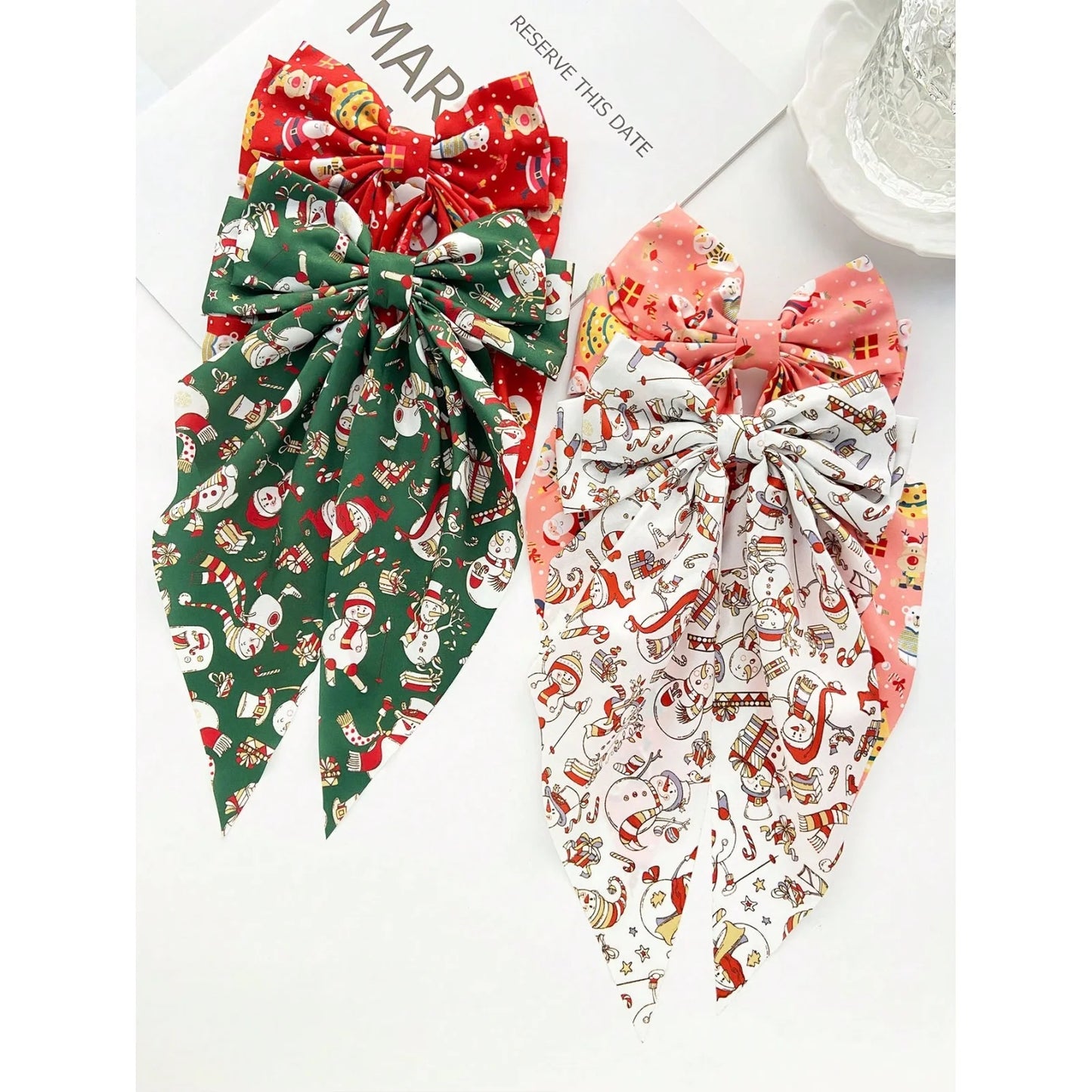 1pc Christmas Bowknot Long Tail Hair Clip, Polyester Fiber Material, Fashionable & Casual Hair Accessory, Suitable For Daily Com
