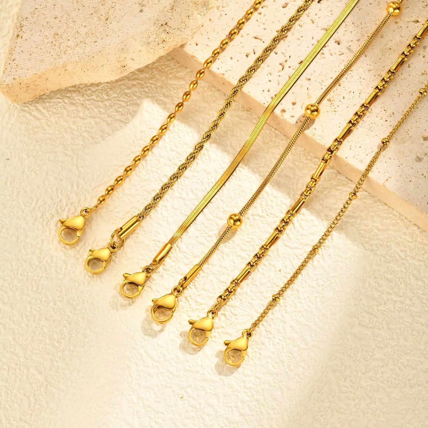 18K Real Gold Plated Bracelet Stackable for Women, Dainty Satellite Link Chain Bracelets Adjustable Minimalist Jewelry