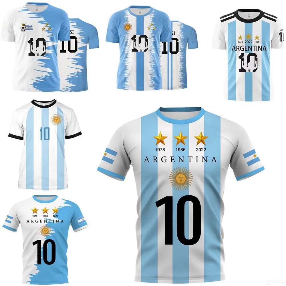 2023 New World Cup Football Argentina 3-star Champions League Jersey Messi No.10 3D Digital Printed T-shirt