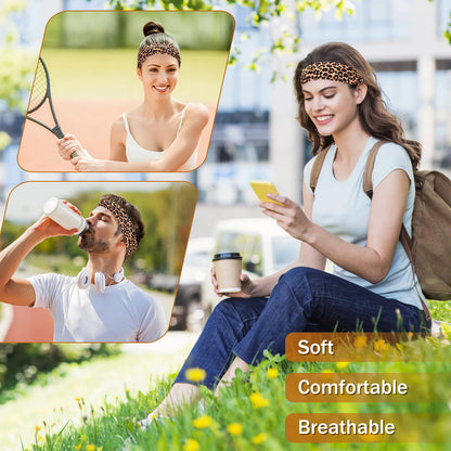 4pcs Simple Basic Solid Color Leopard Print Face Wash Cycling Running Sports Yoga Leisure Sweat-Absorbing Headband