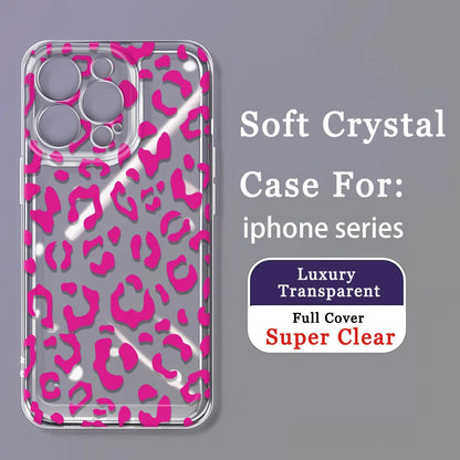 Rose red leopard print Case For iPhone 16 16E 15 14 13 12 11 Pro Max Plus XS XR Funda Silicone Case