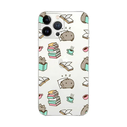 Cute Cartoon Cat P-Pusheens Phone Case Transparent For IPhone 16 15 11 13pro Max 14Plus X Xr Xs Max 12mini - Clear Cover